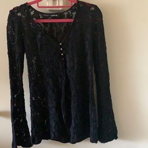 Betsy Johnson; women’s black sexy lace top.  Size petite